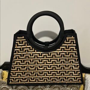 Geometric Patterned Black and Tan Handbag